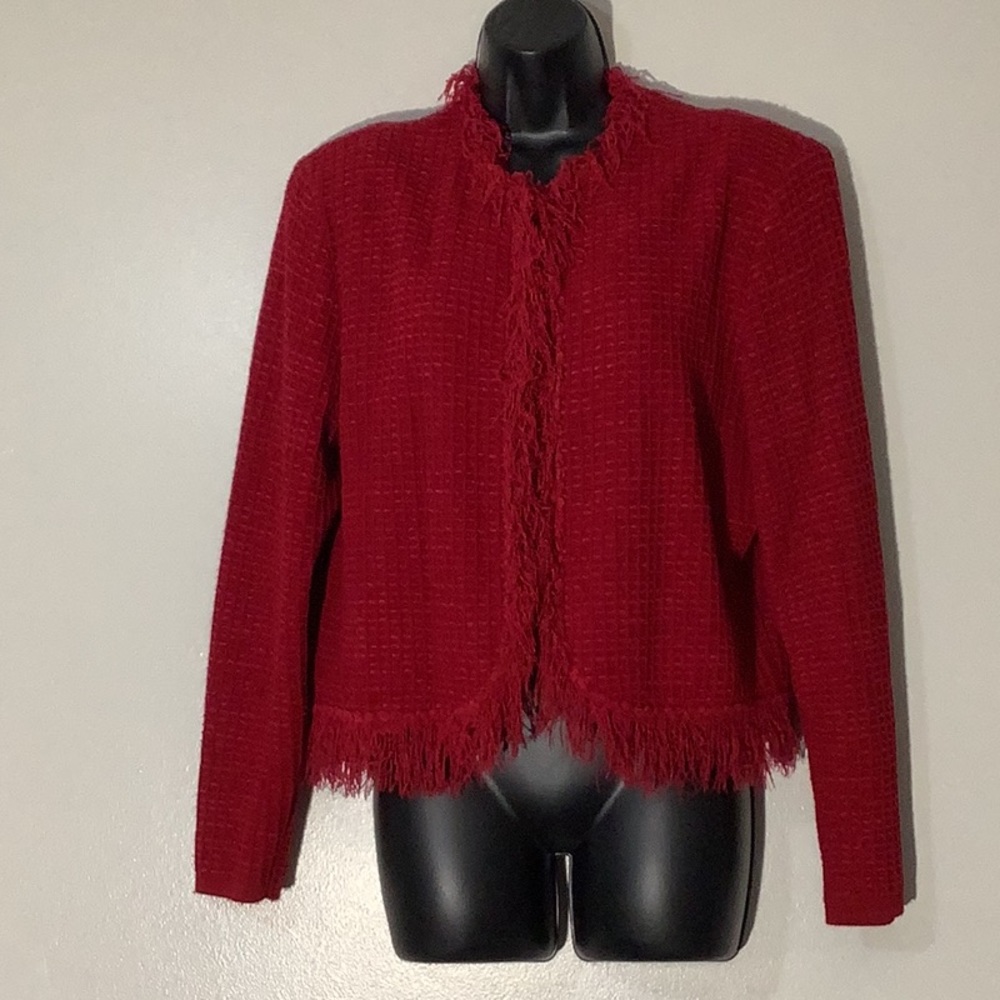 Plaza South Knits Red Fringe Blazer